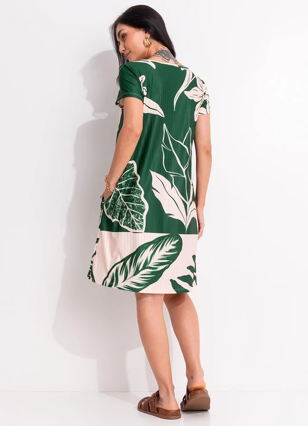 Quintess - Vestido Folhagem Verde em Malha Texturizada 8