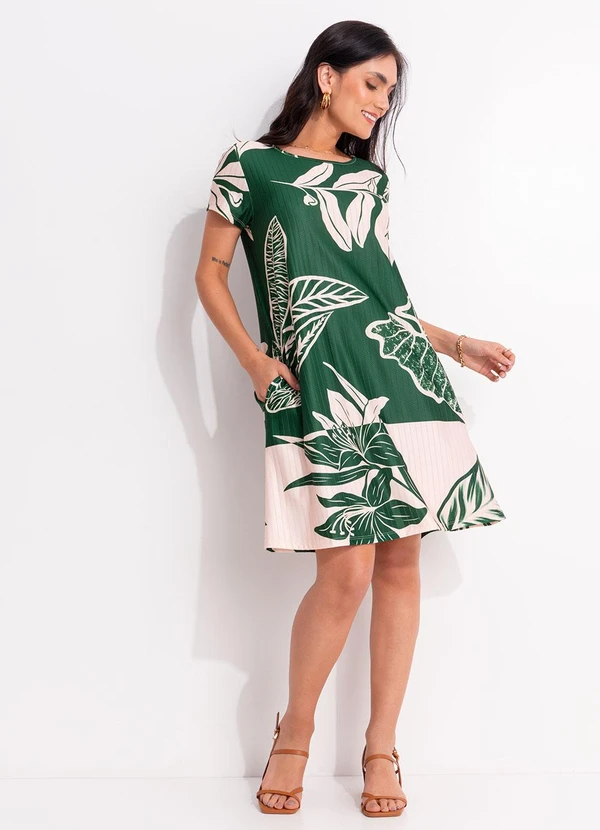 Quintess - Vestido Folhagem Verde em Malha Texturizada 6