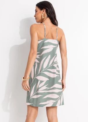Quintess - Vestido Folhagem Verde em Tecido Plano Creponado - QUINTESS