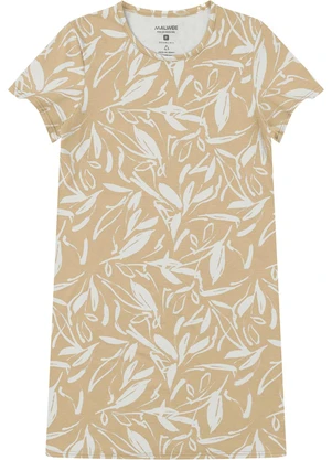Malwee - Vestido Folhagens em Malha Bege - MALWEE