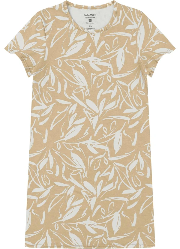 Malwee - Vestido Folhagens em Malha Bege