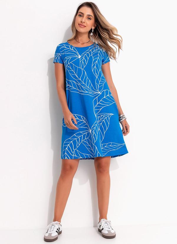 Quintess - Vestido Folhas Azul com Bolsos 2