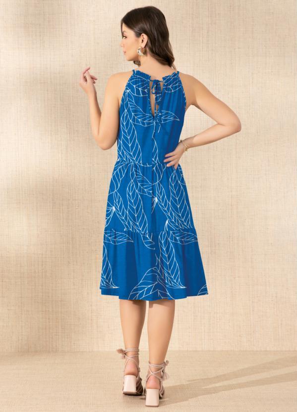 Quintess - Vestido Folhas Azul com Decote Halter 3