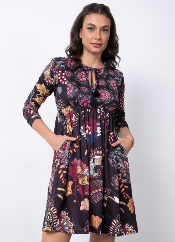 Quintess - Vestido Folk Dark Curto com Tassél 3