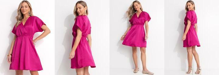 Vestido Fcsia em Crepe Plano Acetinado