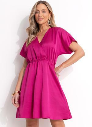 Vestido (Fcsia) em Crepe Plano Acetinado