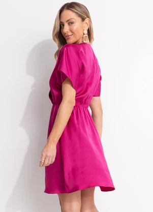 Quintess - Vestido Fúcsia em Crepe Plano Acetinado - QUINTESS