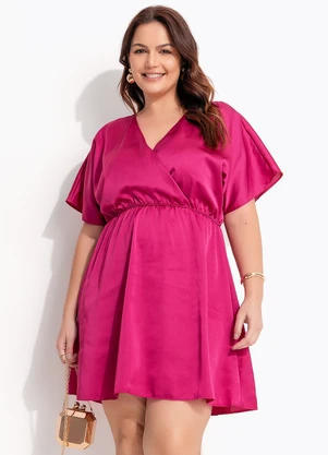 Quintess - Vestido Fúcsia em Crepe Plano Acetinado - QUINTESS