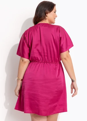 Quintess - Vestido Fúcsia em Crepe Plano Acetinado - QUINTESS