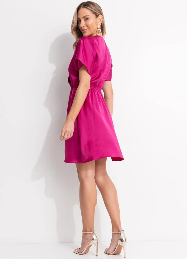 Quintess - Vestido Fúcsia em Crepe Plano Acetinado 5