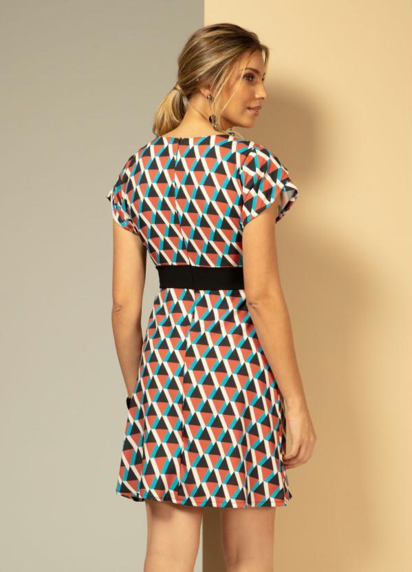 Quintess - Vestido Geométrico Azul com Recorte 2