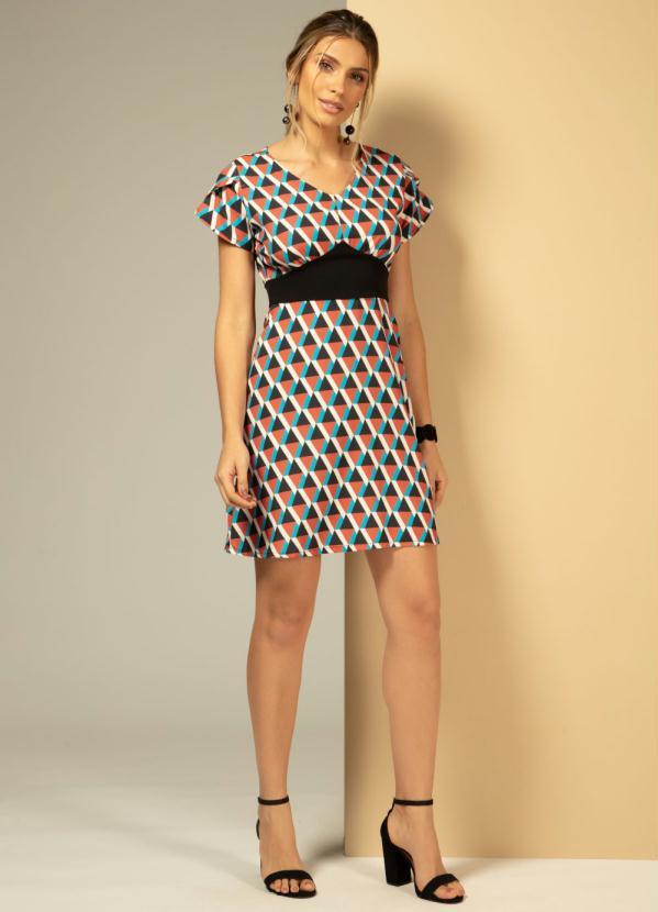 Quintess - Vestido Geométrico Azul com Recorte 3