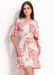 Vestido Geomtrico Bicolor em Malha de Viscose