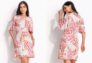 Vestido Geom�trico Bicolor em Malha de Viscose