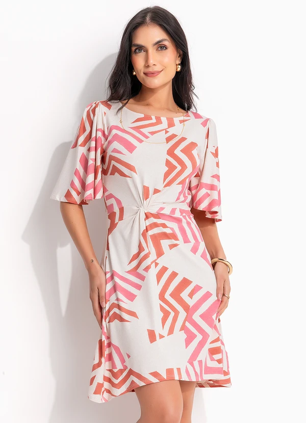 Quintess - Vestido Geométrico Bicolor em Malha de Viscose