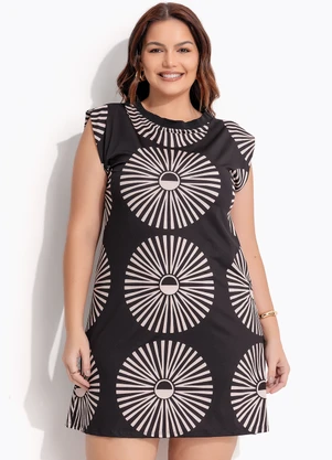 Quintess - Vestido Geométrico Bicolor em Malha Fria - QUINTESS