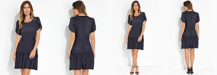 Vestido Geomtrico Clssico em Malha Crepe