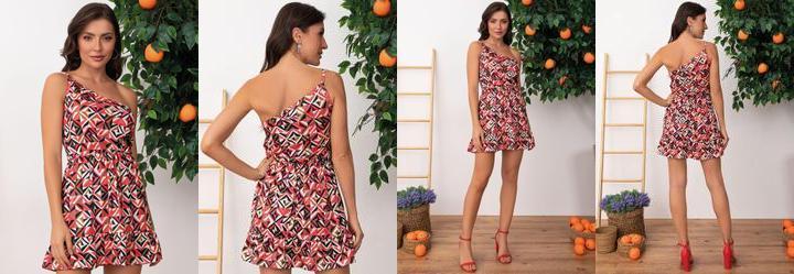 Vestido Geomtrico Colorido em Jersey Acetinado