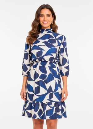 Quintess - Vestido Geométrico em Malha Canelada - QUINTESS