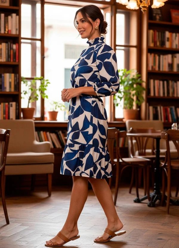 Quintess - Vestido Geométrico em Malha Canelada 2