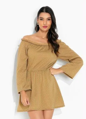 Moda Pop - Vestido Geométrico Marrom com Manga Ampla - MODA POP