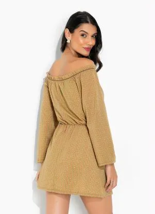 Moda Pop - Vestido Geométrico Marrom com Manga Ampla - MODA POP