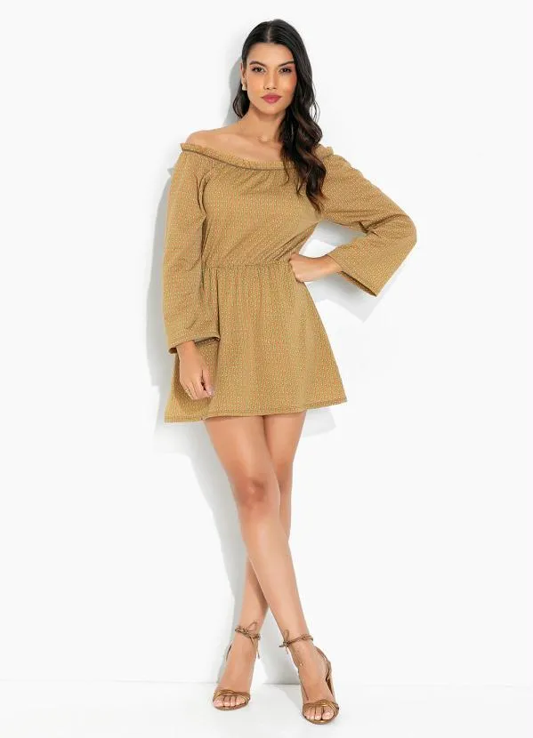 Moda Pop - Vestido Geométrico Marrom com Manga Ampla 3