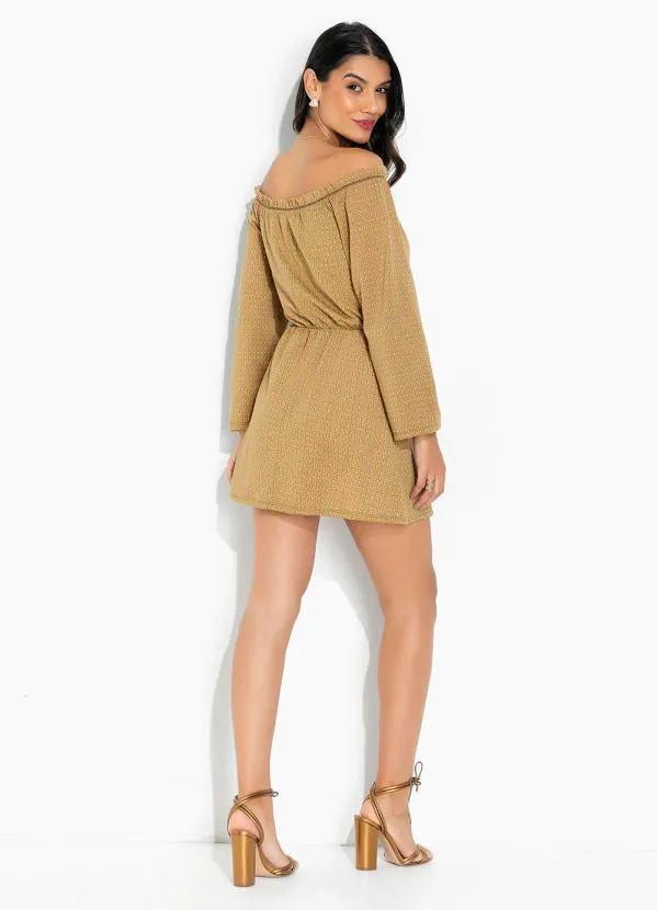 Moda Pop - Vestido Geométrico Marrom com Manga Ampla 4