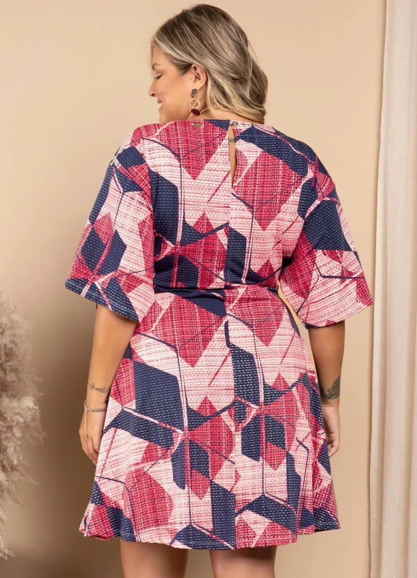 Quintess - Vestido Geométrico Rosado com Mangas Amplas 6
