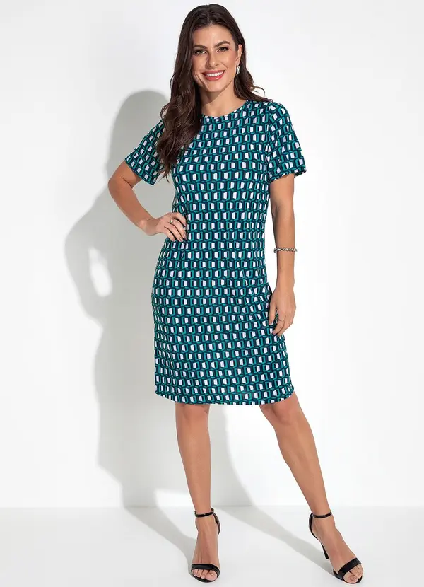 Rovitex - Vestido Geométrico Verde em Malha Fria 3