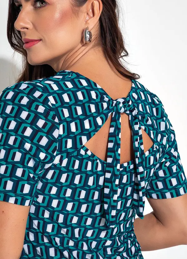 Rovitex - Vestido Geométrico Verde em Malha Fria 5