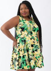 Vestido God Folha e Geomtrico Laranja