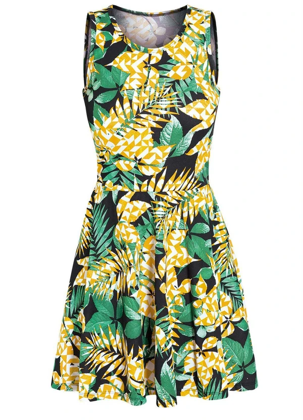 Moda Pop - Vestido Godê Folha e Geométrico Laranja 10