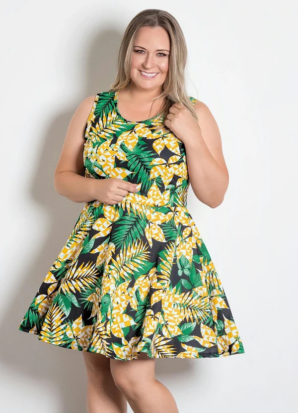 Moda Pop - Vestido Godê Folha e Geométrico Laranja 11