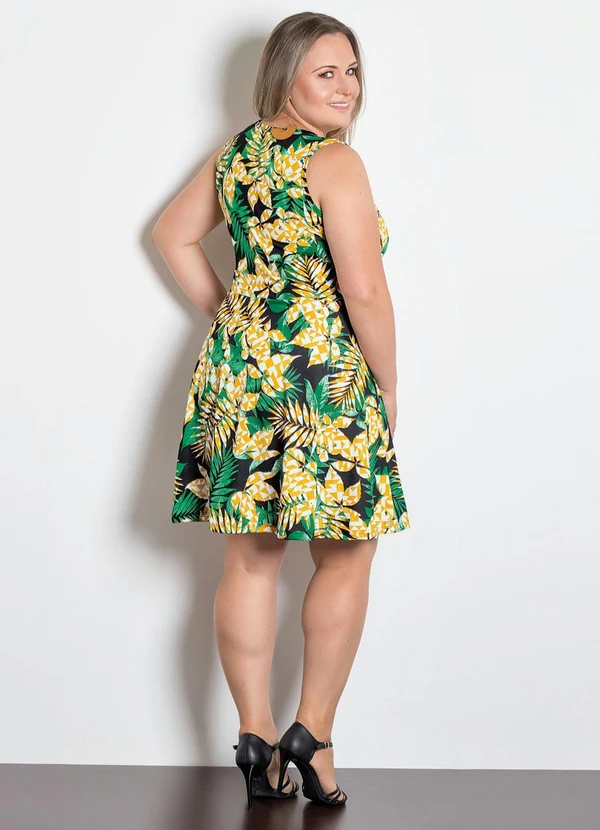 Moda Pop - Vestido Godê Folha e Geométrico Laranja 14