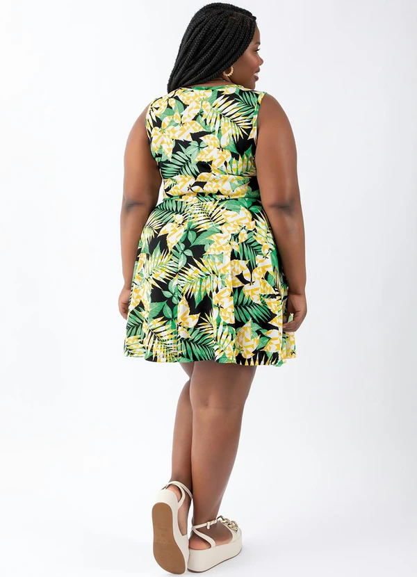 Moda Pop - Vestido Godê Folha e Geométrico Laranja 2