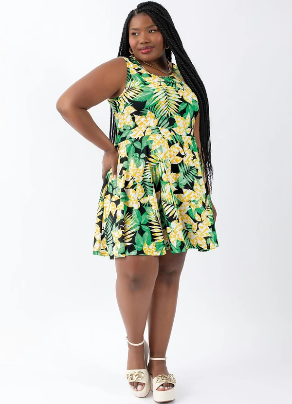 Moda Pop - Vestido Godê Folha e Geométrico Laranja 3