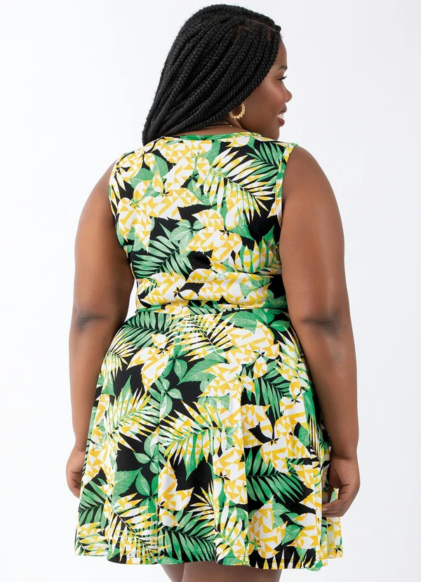 Moda Pop - Vestido Godê Folha e Geométrico Laranja 4