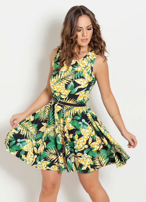 Moda Pop - Vestido Godê Folha e Geométrico Laranja 5