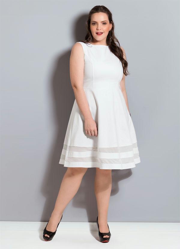 Quintess - Vestido Godê Quintess Branco Plus Size 8