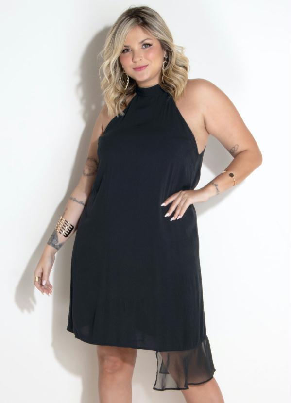 Quintess - Vestido Gola Alta com Tiras e Babados Preto 5