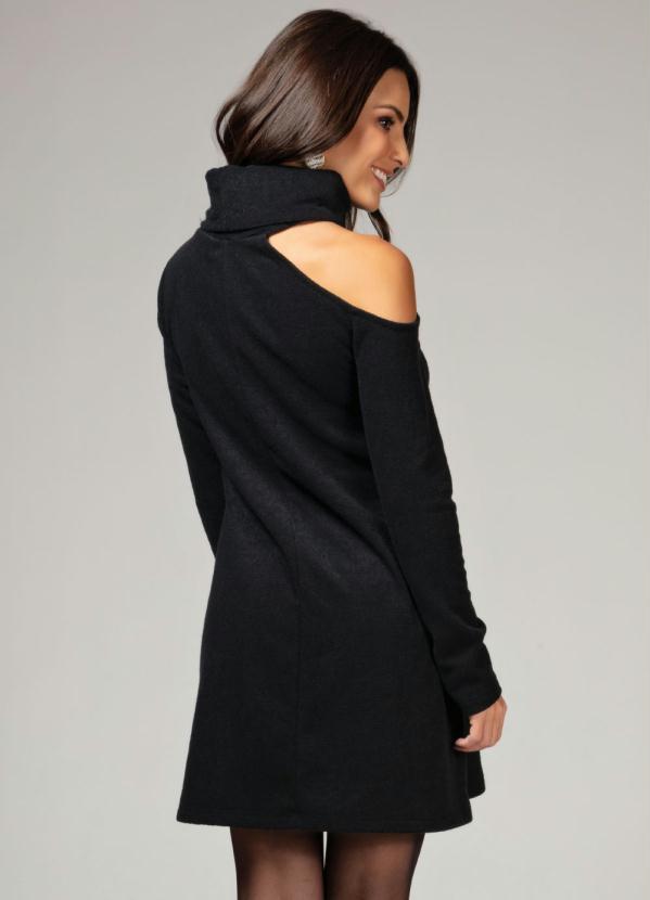 Quintess - Vestido Gola Alta e Ombro Vazado Preto 3