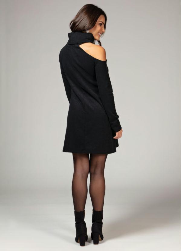 Quintess - Vestido Gola Alta e Ombro Vazado Preto 5