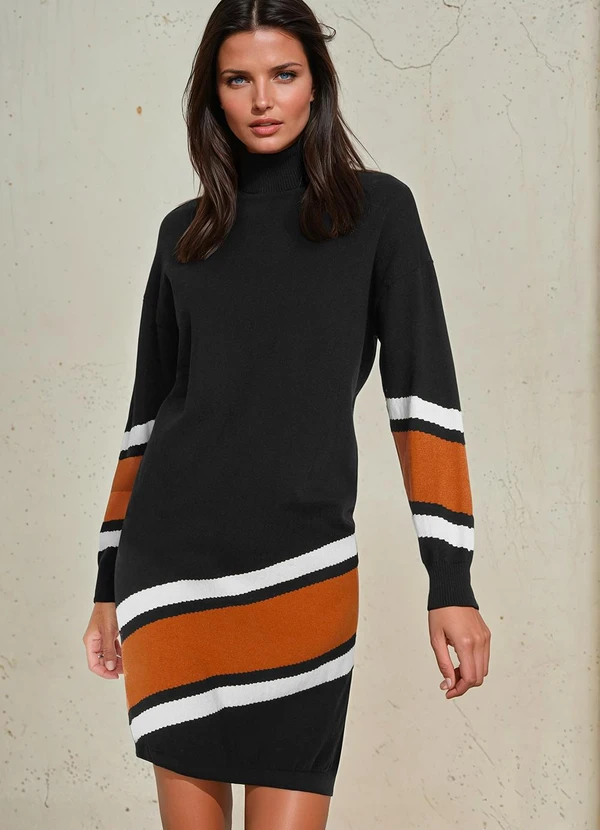 Meia Longuete Meia CalÇa Efeito Bota Vestido Gola Alta Preto Bonprix