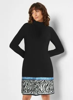 bonprix - Vestido Gola Alta Preto - BONPRIX