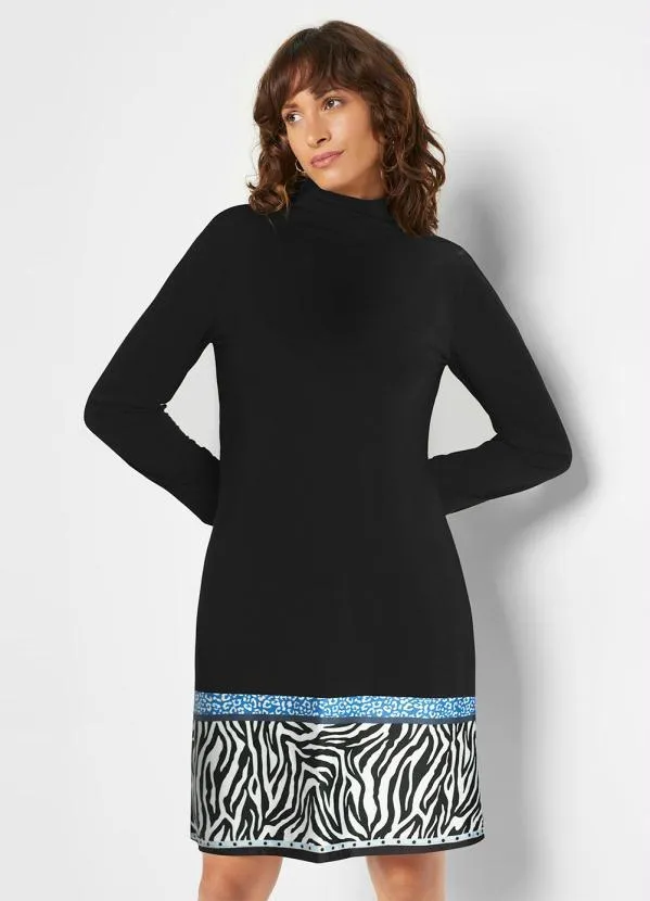bonprix - Vestido Gola Alta Preto