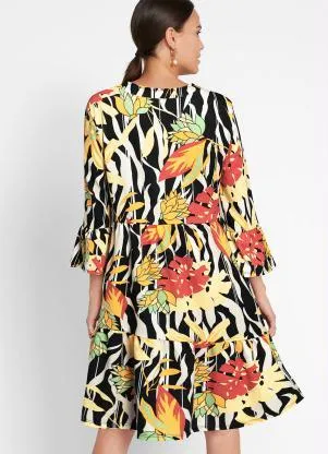 bonprix - Vestido Gola Padre Floral Dark - BONPRIX