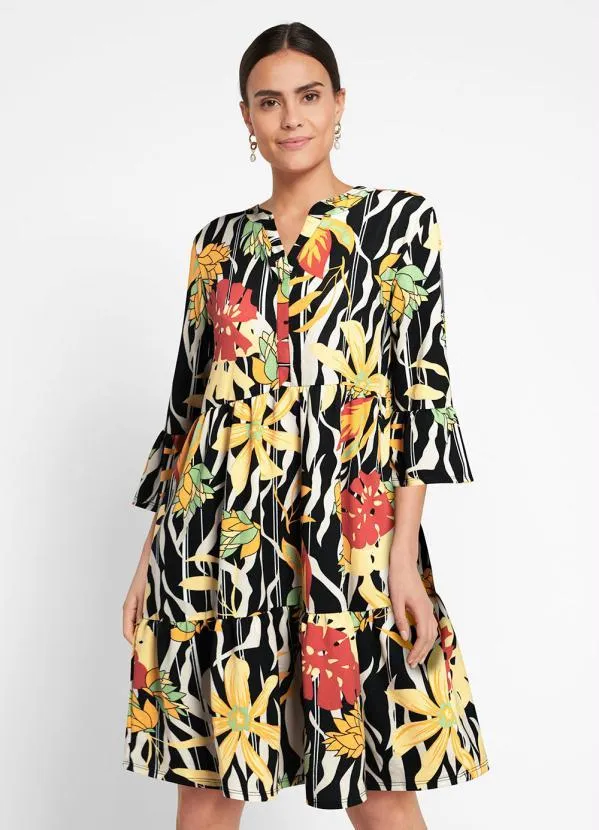 bonprix - Vestido Gola Padre Floral Dark