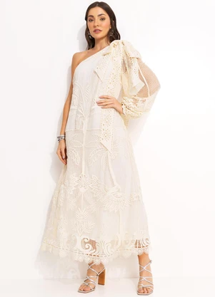 Farm - Vestido Guipure Coqueiro Bege - FARM