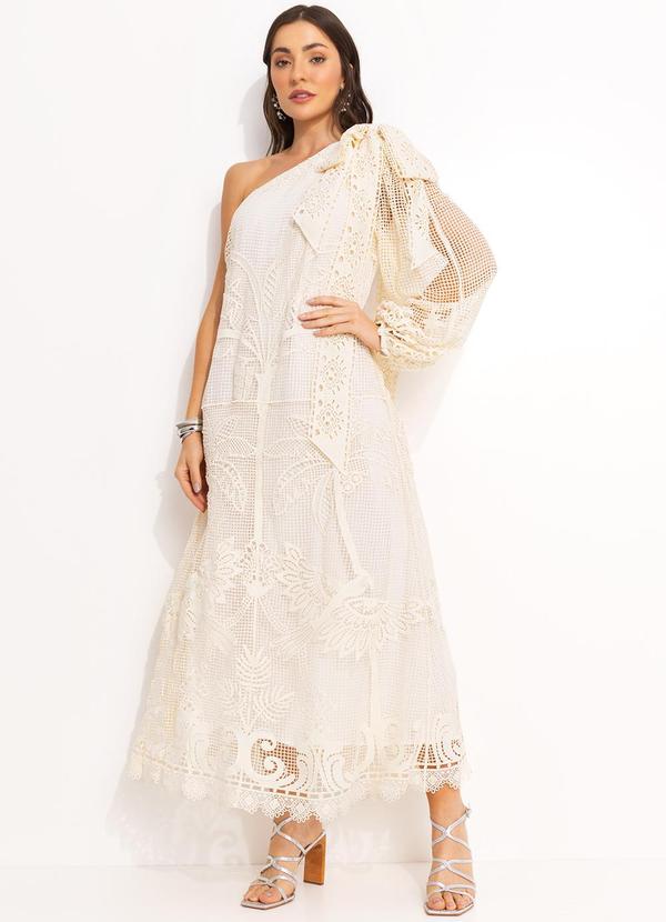 Farm - Vestido Guipure Coqueiro Bege